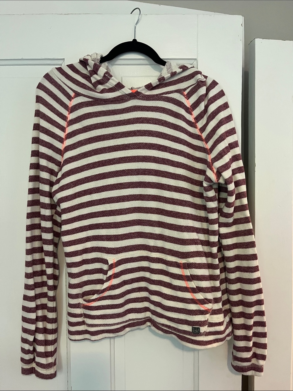 Billabong Striped Hooded Pullover in Cream and Burgundy